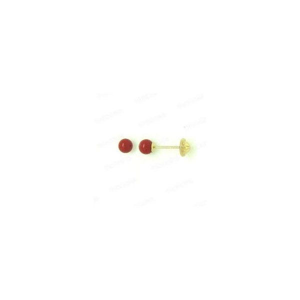 Pendientes de Oro 18 KILATES Bola Color Coral Rojo