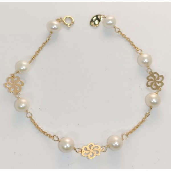 Pulsera Oro de 18 Kilates Flor Perlas