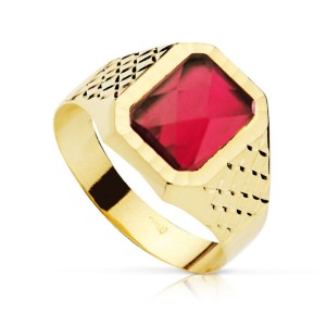 Sortija de Oro de 18 Kilates Sello Piedra Roja