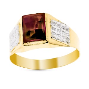 Sortija de Oro de18 Kilates Sello Bicolor Piedra Roja