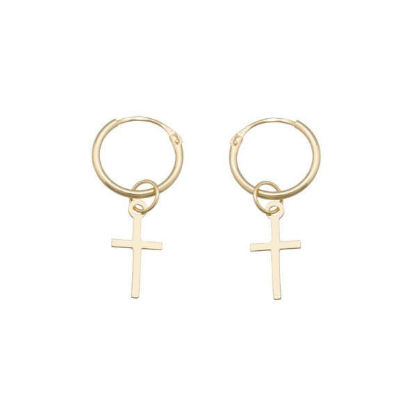 Pendientes de Oro 18 Kilates  Aros con Cruz
