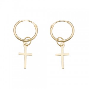 Pendientes de Oro 18 Kilates  Aros con Cruz