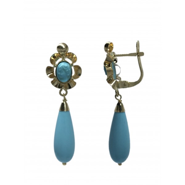 Pendientes Oro 18K, con perillas color turquesa Pendientes Oro 18K, con perillas color turquesa