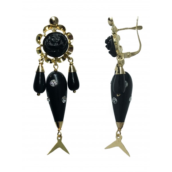 Pendientes Oro 18K, pescadilla color negro Pendientes Oro 18K, pescadilla color negro