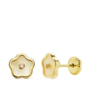 Pendientes Oro de 18 Kilates  Flor Nacar