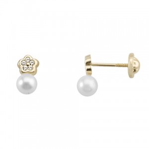 Pendientes Oro 18K, Perla y estrella con circonitas.