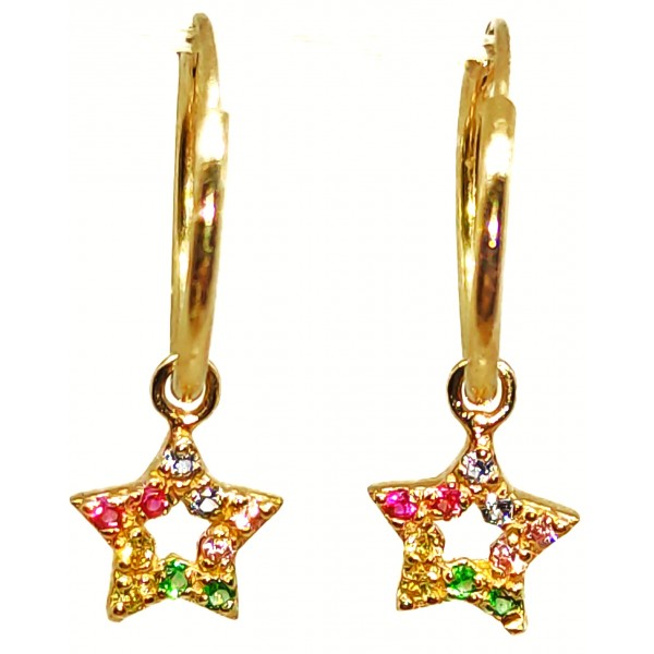 Pendientes Oro de 18 Kilates Aros Estrella