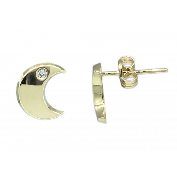 Pendientes Oro 18K, Luna menguante con circonita. Pendientes Oro 18K, Luna menguante con circonita.