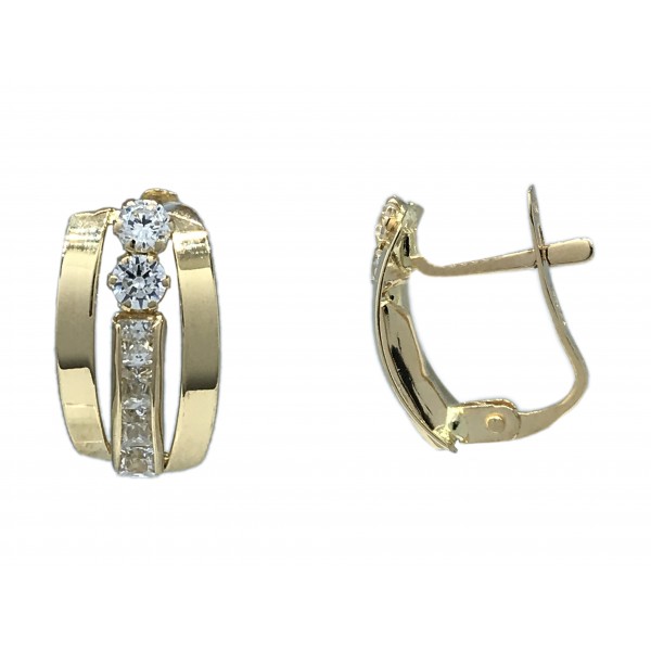 Pendientes Oro 18K, banda central con circonitas.