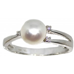 Sortija de Oro Blanco de 18 Kilates con Diamantes y Perla