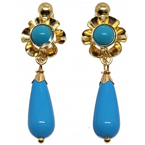 Pendientes de Oro Cubanitas con Chupón Azul Turquesa