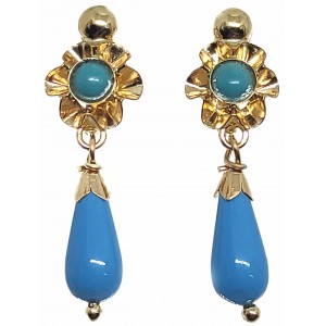 Pendientes Oro 18 Kilates Cubanitas Azul Turquesa