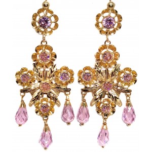 Pendientes de Oro Mantillas Circonitas Rosas