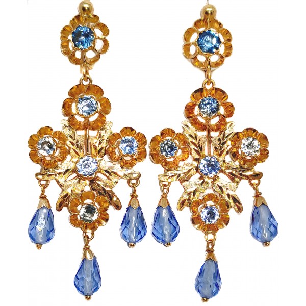 Pendientes Oro 18 KILATES Mantillas Circonitas Celestes