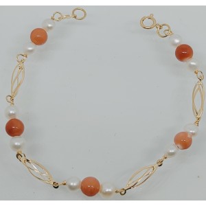 Pulsera de Oro 18 Kilates con Perlas y Coral