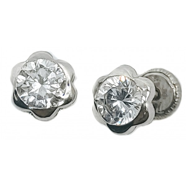 Pendientes Oro Blanco de 18 Kilates Flor