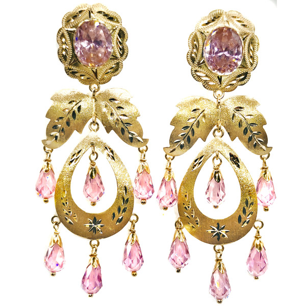 Pendientes Oro de 18 Kilates Mantilla Rosa