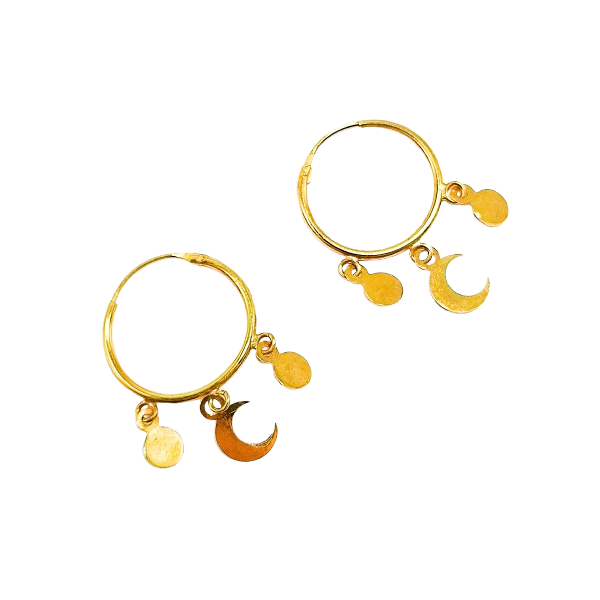 Pendientes Aros de Oro de 18 Kilates 3 Colgantes