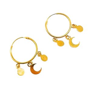 Pendientes Aros de Oro de 18 Kilates 3 Colgantes