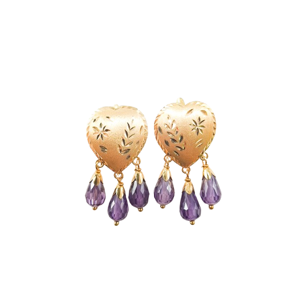Pendientes de Oro de 18 Kilates Corazón Chupón Morado