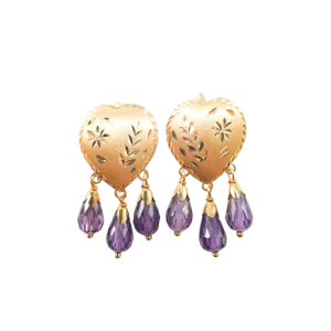 Pendientes de Oro de 18 Kilates Corazón Chupón Morado
