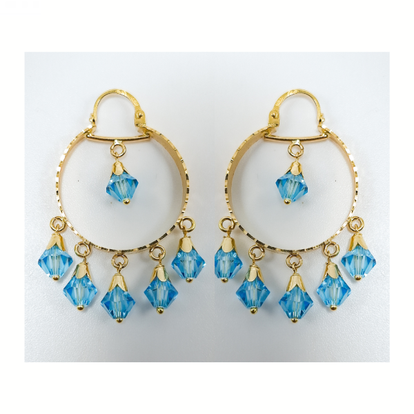 Pendientes Aros de Oro de 18 Kilates Colgantes Azul