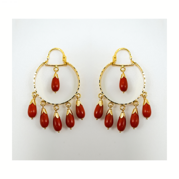 Pendientes Aros de Oro de 18 Kilates 6 Colgantes Rojo