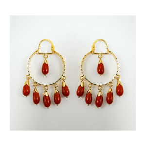 Pendientes Aros de Oro de 18 Kilates 6 Colgantes Rojo