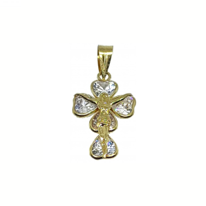 Cruz de Oro 18 Kilates Crucifijo Circonitas de Corazón