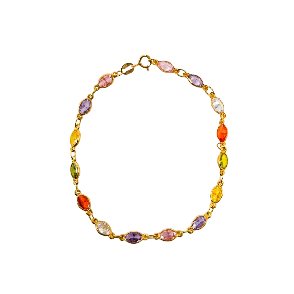 Pulsera de Oro de 18 Kilates Tutti Frutti Oval 14 Piedras