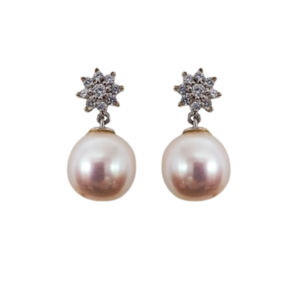 Pendientes Oro Blanco 18 Kilates con Perlas