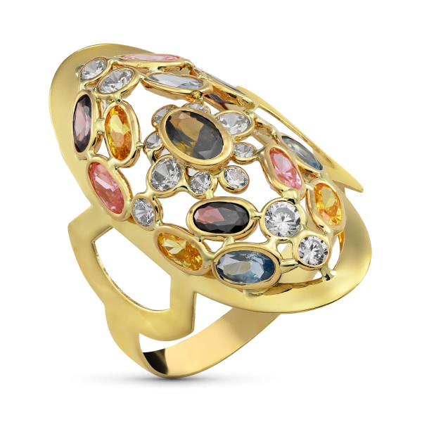 Sortija de Oro de 18 Kilates Lanzadera Oval Piedras Color