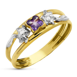 Sortija de Oro 18 Kilates Bicolor con Piedra Color