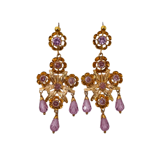 Pendientes de Oro de 18 Kilates Mantilla de Circonitas Rosa Pendientes de Oro de 18 Kilates Mantilla de Circonitas Rosa