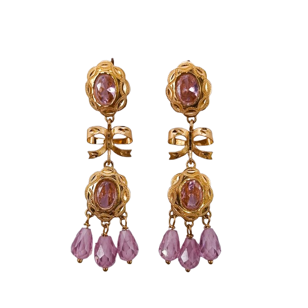 Pendientes de Oro de 18 Kilates Cubanas Rosa Pendientes de Oro de 18 Kilates Cubanas Rosa