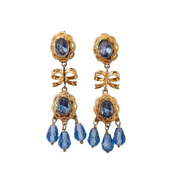 Pendientes de Oro de 18 Kilates Cubanas Azules Pendientes de Oro de 18 Kilates Cubanas Azules