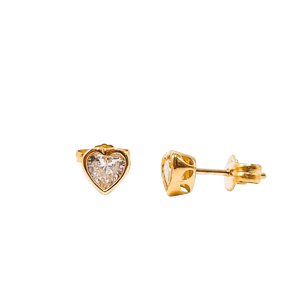 Pendientes de Oro de 18 Kilates y Diamante Corazón Pendientes de Oro de 18 Kilates y Diamante Corazón