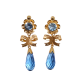Pendientes de Oro de 18 Kilates Largos Con Lazo y Chupon Azul