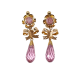 Pendientes de Oro de 18 Kilates Largos Con Lazo y Chupon Rosa