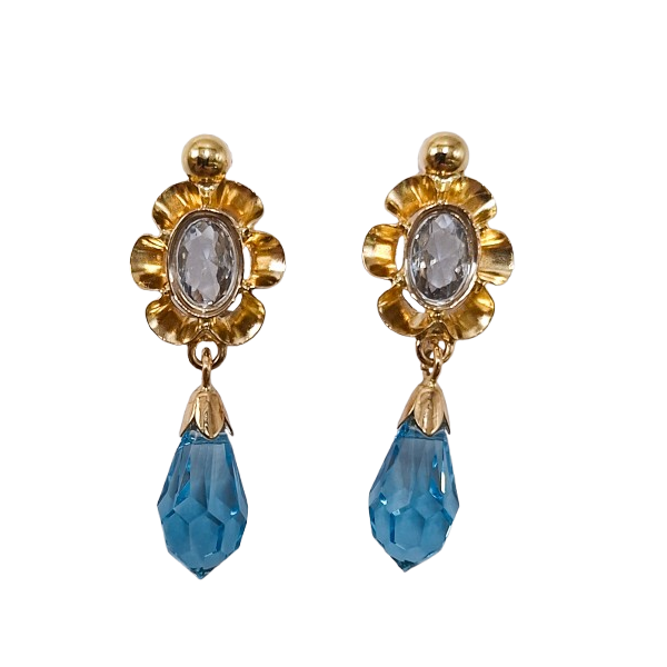 Pendientes de Oro de 18 Kilates Cubana Azul Pendientes de Oro de 18 Kilates Cubana Azul