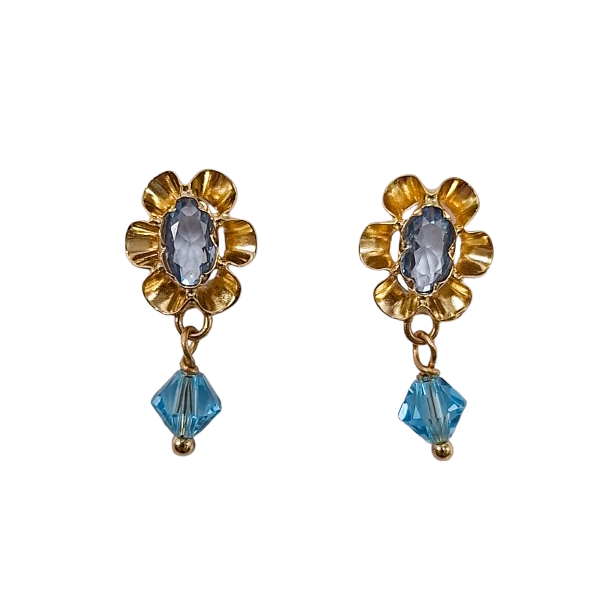 Pendientes de Oro de 18 Kilates Cubana Pequeño Azul Pendientes de Oro de 18 Kilates Cubana Pequeño Azul