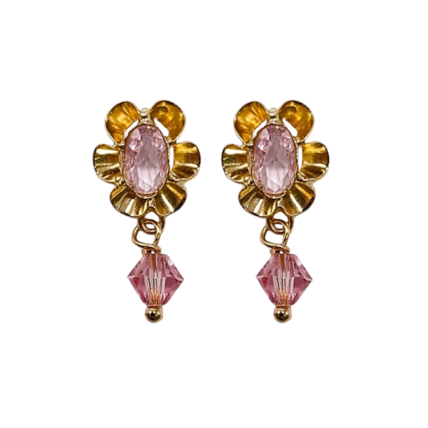 Pendientes de Oro de 18 Kilates Cubana Pequeño Rosa Pendientes de Oro de 18 Kilates Cubana Pequeño Rosa