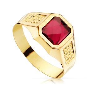 Sortija de Oro 18 Kilates Sello Piedra Roja